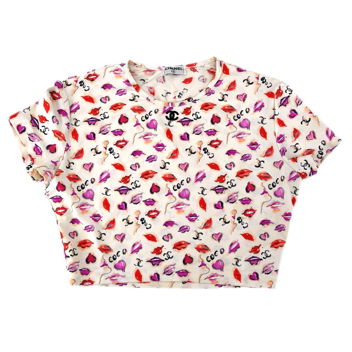 Chanel Lipstick Cropped T-shirt Top Ivory #42 162262