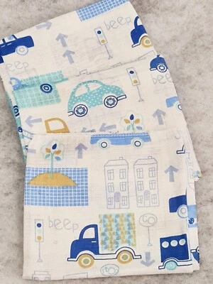 LOLALAND 3 pack muslin squares large 70x80cm baby nappies bibs cars blue town vehicles