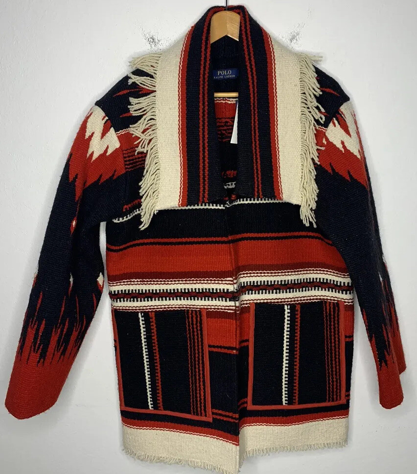 $3998 Polo Ralph Lauren Southwestern Aztec Fringe Cardigan Coat Blanket RRL S/M