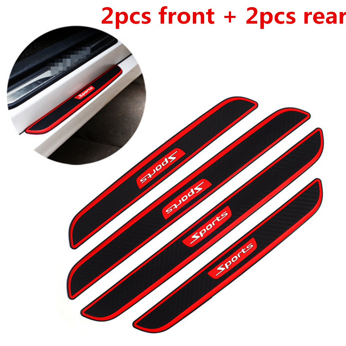 4Pcs Rubber Car SUV Door Sill Scuff Plate Cover Step Protector Carbon Fiber Look