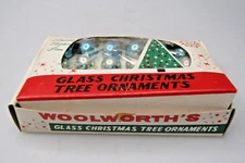 Lot VTG Glass Feather Tree SILVER BLUE 15mm BALL Mini Christmas Ornaments Japan