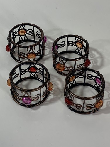 Bohemian Napkin Rings Orange Purple Red Bears Antique Brass -Boho Style - Picture 2 of 6