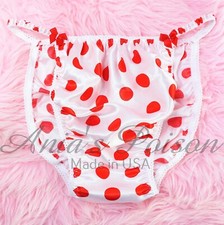 Sissy Satin Panties for MEN - White Red Polka Dot string Bikini or bra or skirt