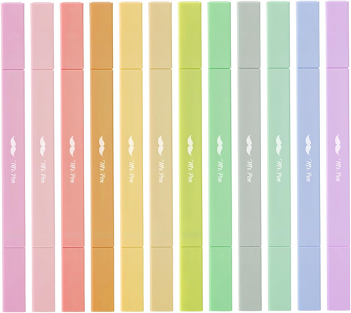 - Dual Tip Aesthetic Highlighters, 12Pack, Chisel & Fine Tips, Pastel Colors, Cu