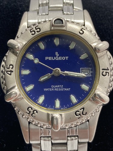 Peugeot Blue Face Diver Style Watch With Rotating Bezel And New Battery Nice! - Picture 4 of 11