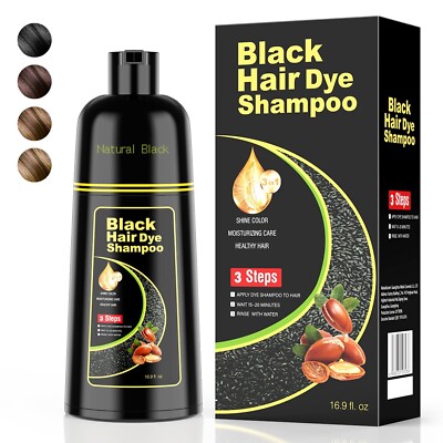 Black Hair Dye Shampoo Natural Instant 3in1 Hair Dye Shampoo 500ml FREE US SHİP