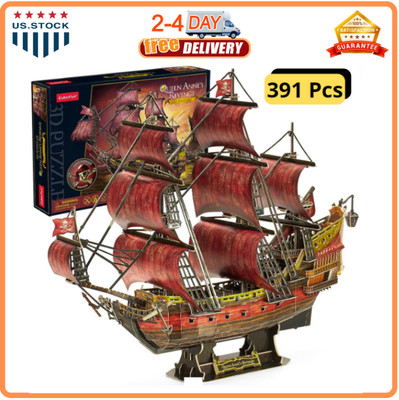 3D Puzzles for Adults Kids Laser Red Queen Anne'S Revenge 391 Pcs Cool Pirate Sh