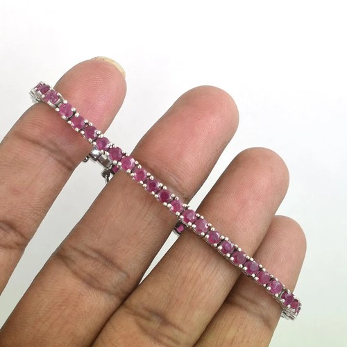 9.00Ct Round Pink Ruby Lab-Created Women's Tennis Bracelet 14K White Gold Finish - Picture 6 of 6