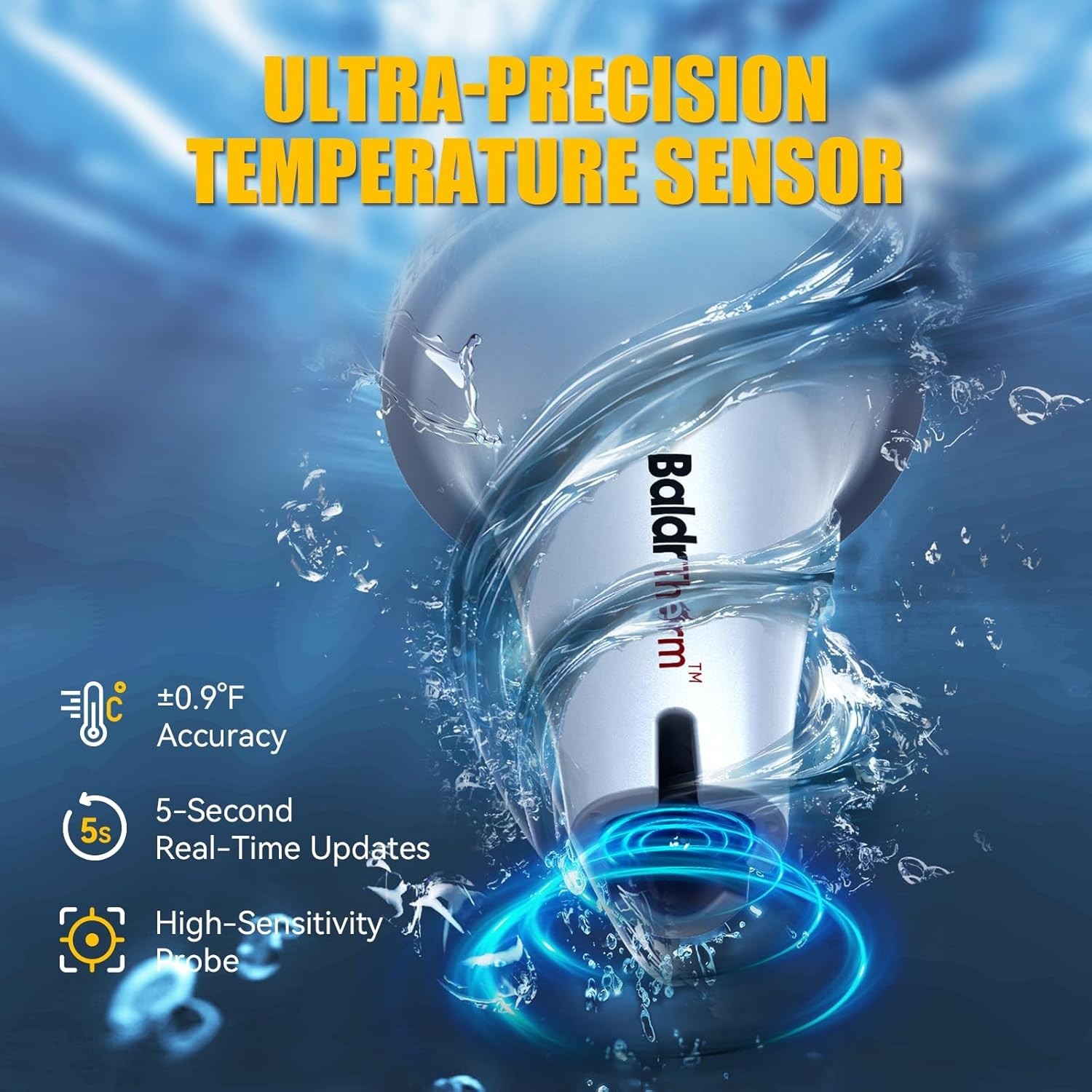 BaldrTherm Wireless Pool Thermometer 360° LCD Remote App Monitoring IPX7