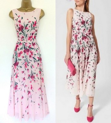 Hobbs Occasion Dress UK 12 Excellent Carly Pink Green Chiffon Lined Fit & Flare