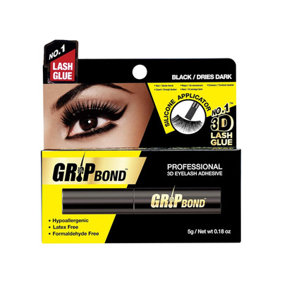 Grip Bond Eyelash Glue Silicone Black 0.18 Oz | Fast Dry Lash Glue Dries Dark |