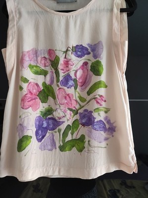 Seidentop, Gr. 34, Hallhuber Donna, Rosé handbemaltes Unikat Wunderschön