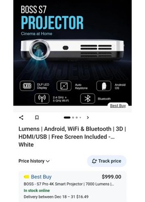 4K UHD Boss S7 Projector - 3D Ready, 7000 Lumens, Ideal for Home Cinema & Gaming