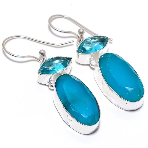 Boucles D'oreilles Clous En Argent Sterling 925 - Pierre Blanche (Oplite) - Fait Main En Inde