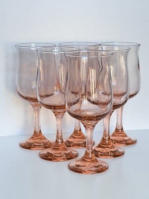 Vintage Libbey Pink Tulip Connoisseur Wine Water Glass Set of 6 EUC