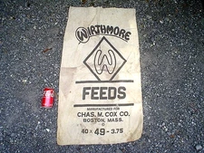 VINTAGE WIRTHMORE FEEDS COTTON FEED SACK BAG~CHAS M. FOX CO. BOSTON MASS.
