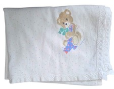 Vintage Baby Dreams Crib Bedding Blanket Teddy Bears Polka Dots Unisex Retro
