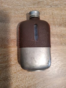 Antique leather wrapped sterling glass hip small flask .made in england