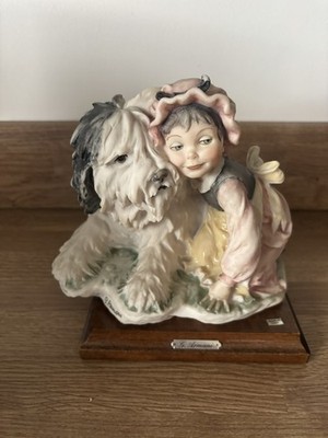 Vintage G Armani Capodimonte Figur Hund & Kind