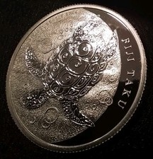 1oz. Proof .999 Silver 2013 FIJI UK Queen Elizabeth II TAKU TURTLE 2 Dollar Coin