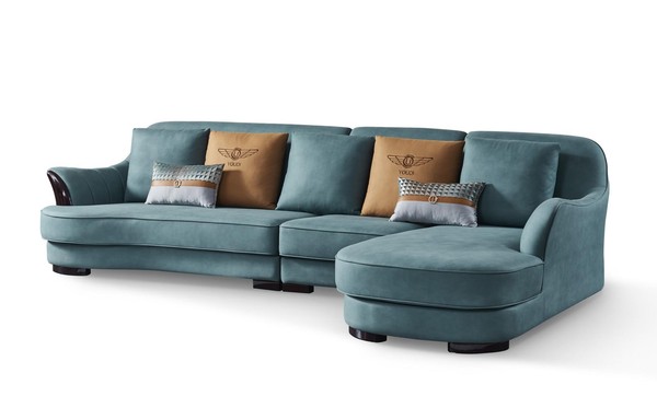 Ecksofa L Form Sofa Couch Design Couchen Polster Textil Eck Garnitur Blau Leder-image