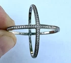 Vintage 925 Sterling Silver Big X Criss Cross Sparkly Cubic Zirconia Ring Size 9