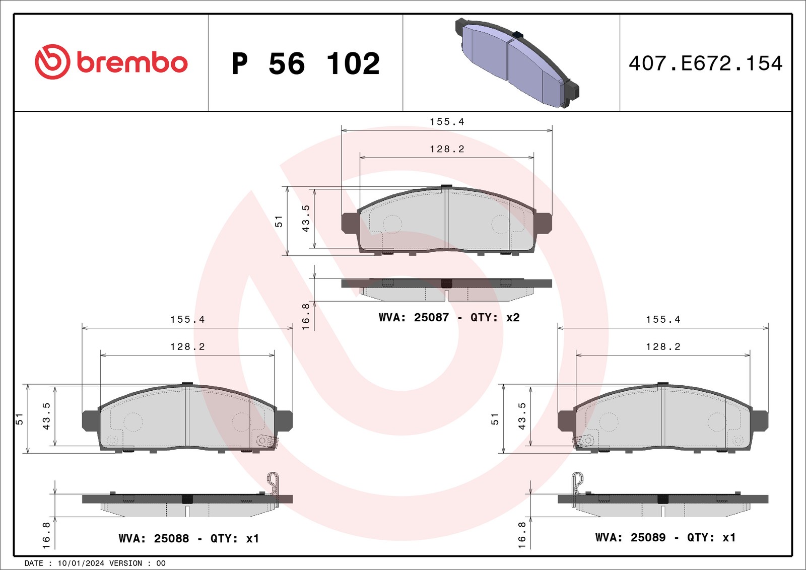 BREMBO P 56 102 Brake Pad - Image 20