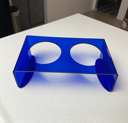 Acrylic Lucite Elevated Dog Cat Raised Double Feeder Stand Cobalt Blue MCM