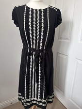 Monsoon Black Embroidered Dress with Tie Belt – Size 12