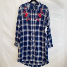 a.n.a Blue and White Plaid Shirt dress button Dresses size Large