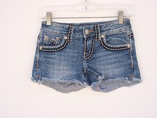 MISS ME Size 25 Bold Stitching Studs Denim Short Shorts Unique Front Button