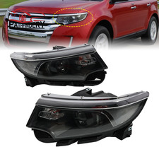 For 2011-2014 Ford Edge Headlight Headlamp Pair Black Halogen Wbulbs