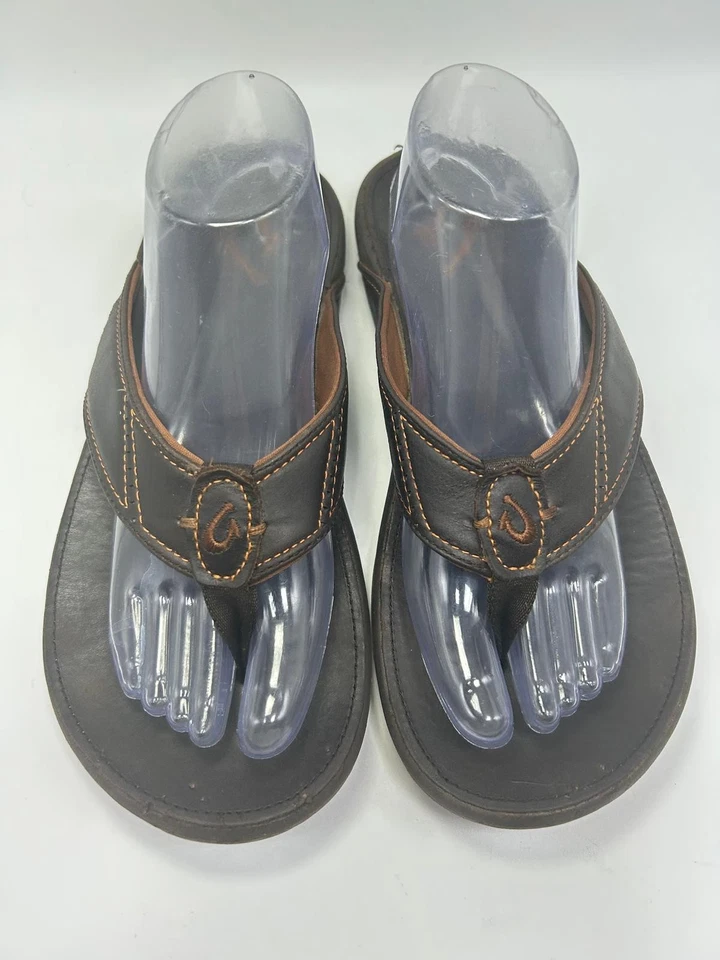 Sandalias chanclas Olukai Nui marrón java oscuro para hombre talla 10 ¡En excelente estado, ver! Beach Fishin Foto 3 de 4