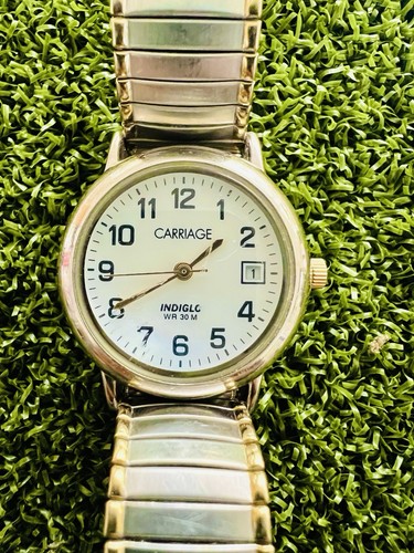 Orologio da polso Carriage by Timex Indiglo cinturino espansione tono oro argento WR 30M - Foto 5 di 5