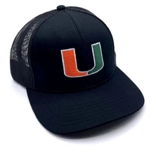 University of Miami Hurricanes Hat Adjustable Black Mesh UM Logo
