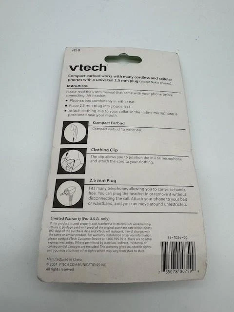 VTech 00759 Headset For Many Cordless and Cellular Phones 2.5mm Plug New - Image 2 of 2