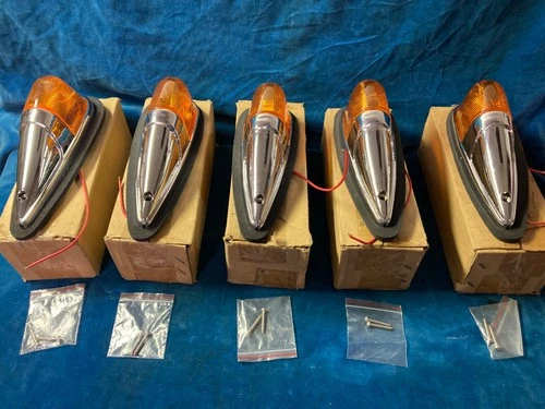 (5) NEW Vintage Flat Mount Chrome 7” Marker, Cab Lights w/Seals & Hardware, NIB