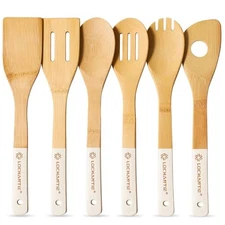 Bamboo Wooden Utensil Set - 6-Piece Cooking Spoons and Spatulas Gift Set