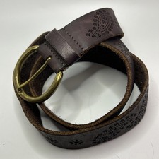 Vntg NWT Dark Mocha Hand Tooled Boho Sz M Leather Belt Brass/Floral/Paisley
