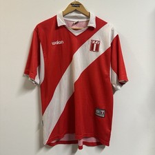 Peru Away Soccer Jersey Red White Stripe World Cup 2018 Polo Shirt Large