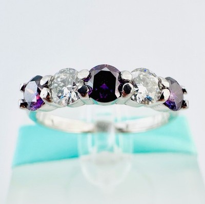 Purple & White Moissanite Wedding Band 925 Sterling Silver Ring 5Stone Laszlo V