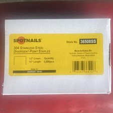 Spotnails 304 Stainless Steel Staples 20 Gauge 1/2 in, 5000 Pack 36508SS