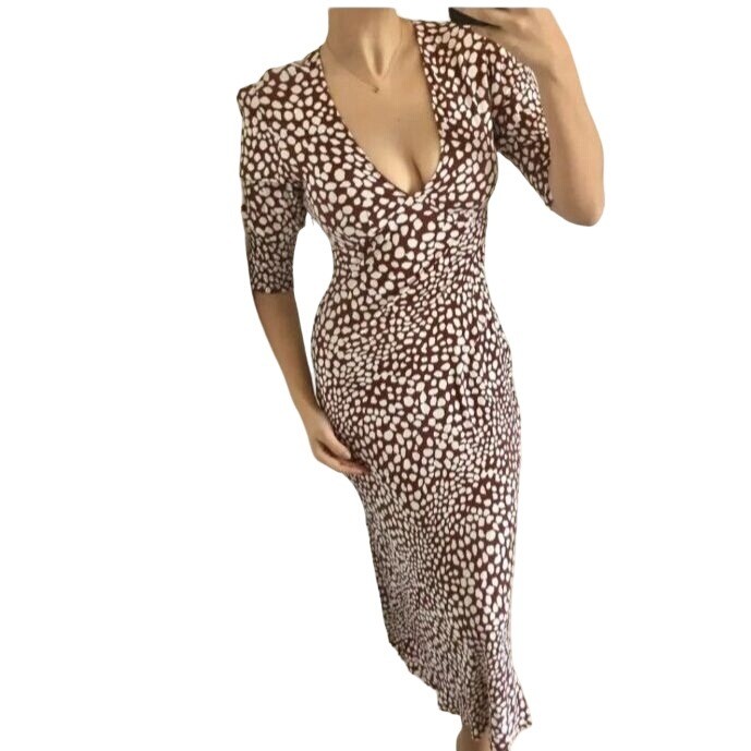 RIXO Burgundy Spotted Midi Dress Women's Size M V-Neck Flowy Elegant Party  Boho | eBay