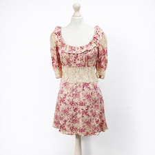 Free People Ivory Pink Floral Lace Panel Open Back Mini Dress UK 6 BNWT