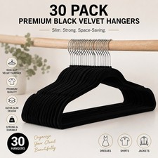 30 Pack Black Velvet Hangers Clothes Premium Non-Slip Heavy Duty Space Saving