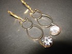 Cutout Cat Silhouette & Rhinestone Dangle Earrings Gold Tone