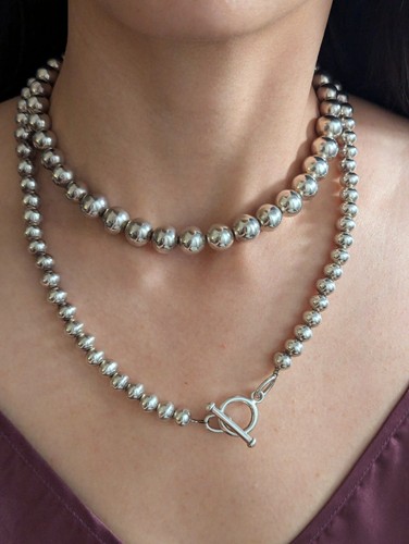 Vintage Sterling Silver 12mm Ball Bead Chain Necklace 92cm Long Layer Stack T&O - Picture 2 of 10
