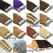 Seamless Tape in Skin Weft Real Human Hair Extensions Remy Full Head Thick 80pcs