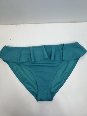 Time and Tru Bikini Bottoms Women's Sz XL (16/18) Green Textured Ruffle