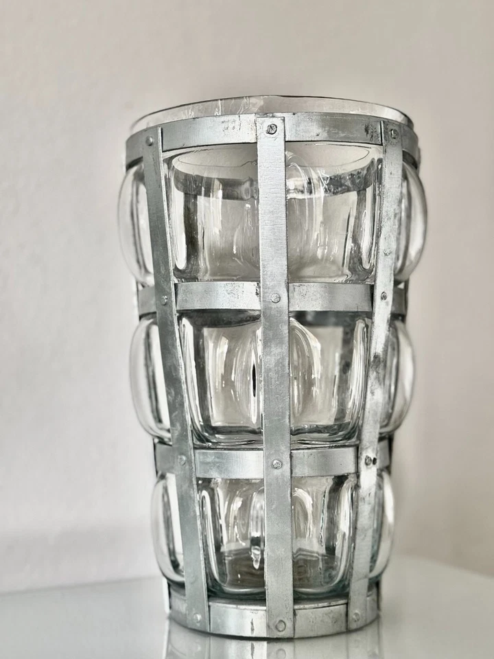 Стеклянная ваза ручной работы Pier 1 в металлической клетке — винтажная уникальная ваза ручной работы - Изображение 2 из 4